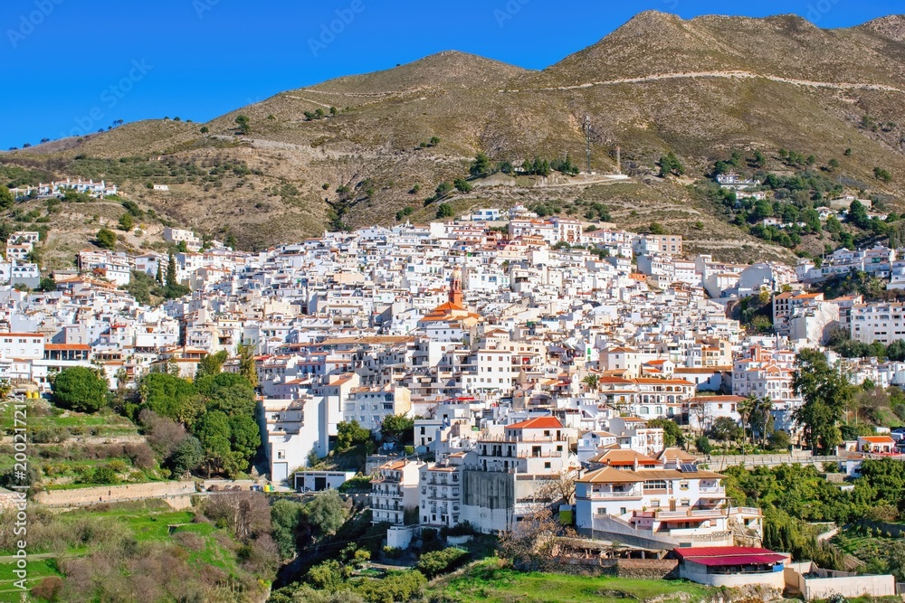 Obraz premium Beautiful arial view on white spanish village Competa, Andalusia, Spain