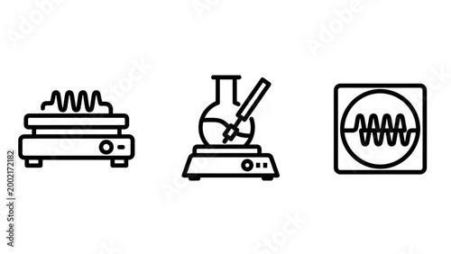 Laboratory hot plate round bottom flask with stirrer oscilloscope waveform signal display icons laboratory oscilloscope waveform chemistry experiment research equipment electronic