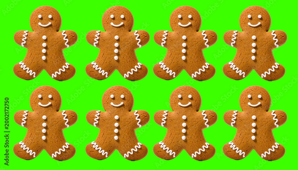 Fototapeta premium Classic Gingerbread Man Cookie With White Icing Isolated on White Background