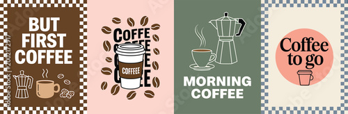 Collage of four coffeethemed illustrations with text