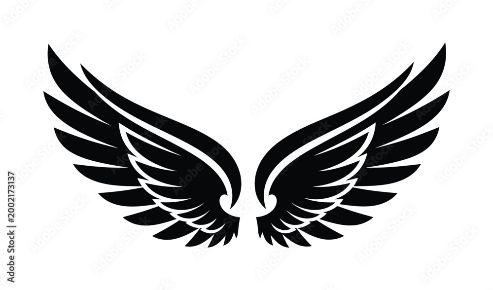 Obraz premium Black and white illustration of stylized wings spread wide