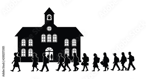school building with students walking silhouette high quality professional detailed modern elegant stylish clean crisp vibrant colorful digital creative innovative contemporary