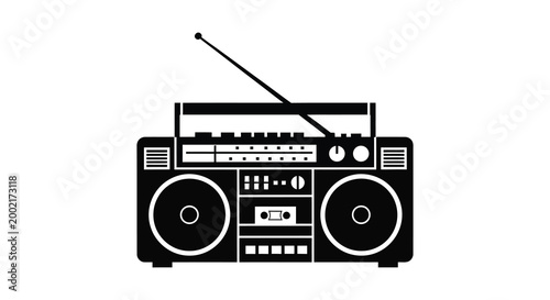 boombox silhouette with antenna and cassette player high quality professional detailed