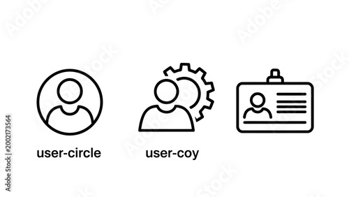 Set of user interface icons representing profile user circle technical support personnel identification card with identification interface application software management technical employee