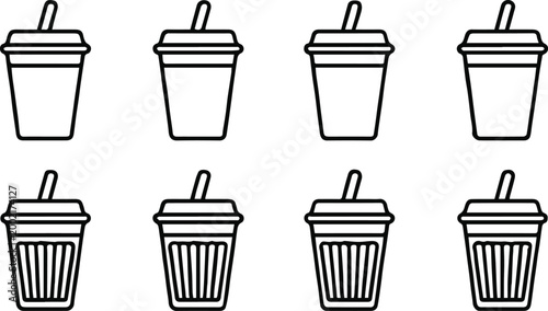 cup outline icons disposable drink cup with lid and straw