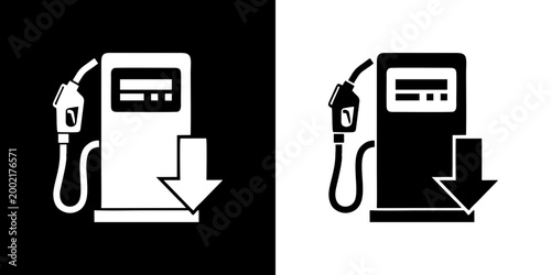 Fuel price decrease icon gas pump with downward arrow cost reduction symbol
