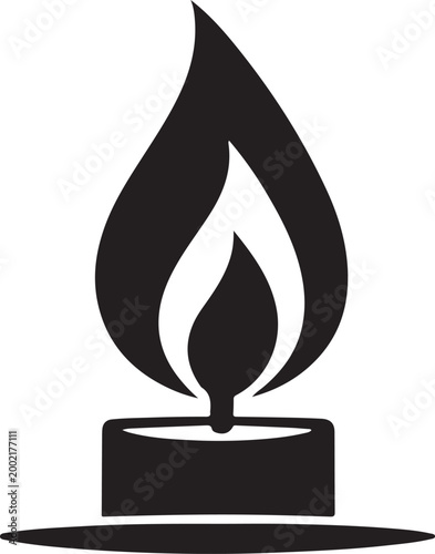 Candle flame icon vector with burning light symbol, warm glow illustration for decor editable EPS file.
