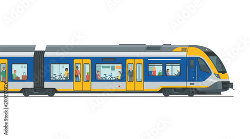 Yellow and blue commuter rail car