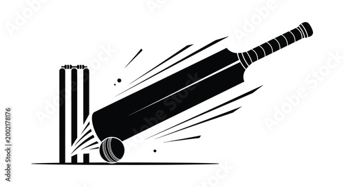 cricket bat hitting ball with stumps silhouette high quality professional detailed modern elegant stylish clean crisp vibrant colorful digital creative innovative