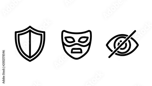 Security shield mask hidden eye icons with security illustration protection confidential information anonymous identity vigilance surveillance internet technology business