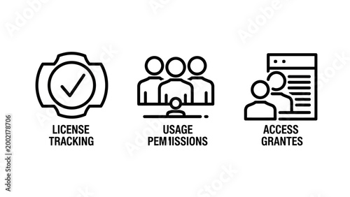 Icons for license tracking usage permissions access granted with check mark user management access control permission settings user authentication data security tracking permissions security