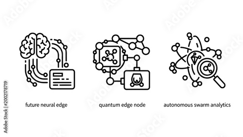 Artificial intelligence and machine learning icons: neural networks edge computing system analysis with neural network computer analysis processing algorithm technology illustration connection
