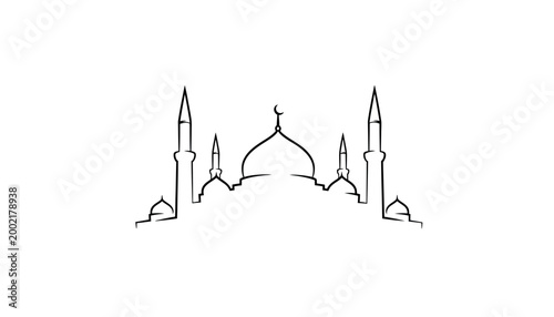 mosque silhouette with domes and minarets high quality