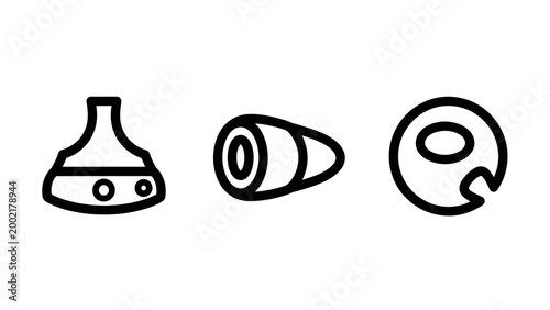 Simple line icons of laboratory glassware optical lens abstract scientific element for education and research line art white background medical device chemistry lab equipment chemistry