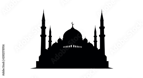 mosque silhouette with domes and minarets high quality
