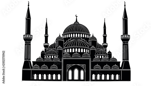 mosque silhouette with domes and minarets high quality