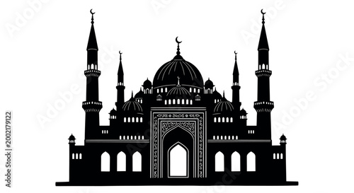 mosque silhouette with domes and minarets high quality