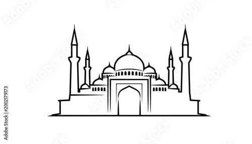 mosque silhouette with domes and minarets high quality