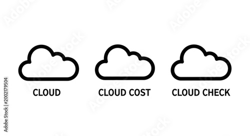 Business cloud computing icons set featuring cloud storage cost management and quality check symbols computing business technology internet management information infrastructure connection