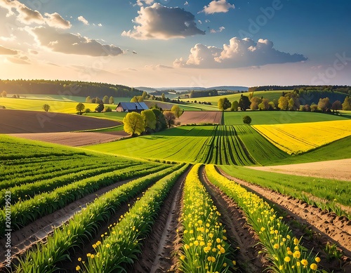 Lush rural farmland scene