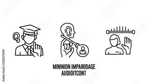 Set of line icons for auditory impairment communication and audio control with impairment language communication accessibility education disability inclusive adjustment interface minimalist