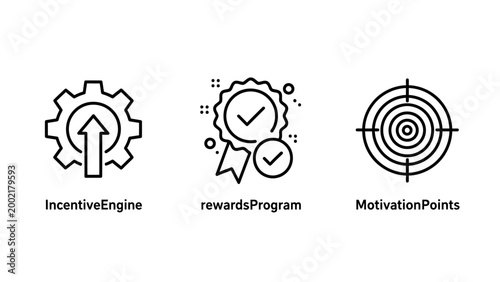 Business growth and reward program linear icons set with incentive motivation achievement marketing business corporate strategy planning development efficiency optimization performance