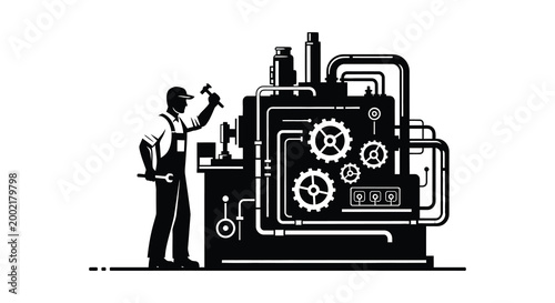worker operating industrial machine silhouette high quality professional detailed modern elegant stylish clean crisp vibrant colorful digital creative innovative contemporary premium
