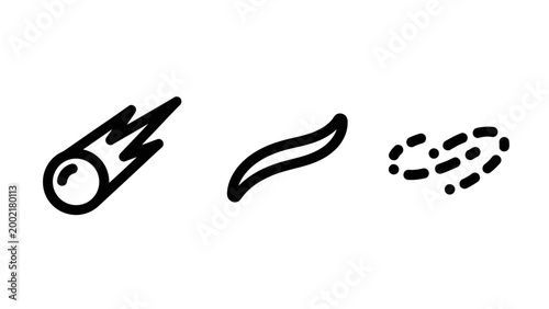 Minimalist set of motion and trajectory icons representing comet path or kinetic movement with trajectory movement velocity astronomy abstract celestial astrophysics minimalist interface