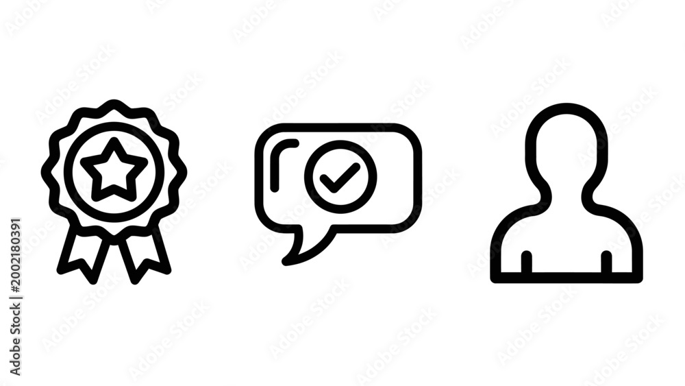 Obraz premium Set of reward and approval line icons with approval certified verified achievement feedback identity customer graphics interface business recognition validation approved