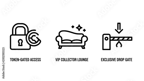 Vip access and token gated event icon set with exclusive security collector cryptography blockchain protection collection minimalist business restricted membership