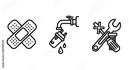 Industrial repair and maintenance service icons with maintenance plumbing screwdriver industrial hardware firstaid equipment technical contractor improvement facility infrastructure