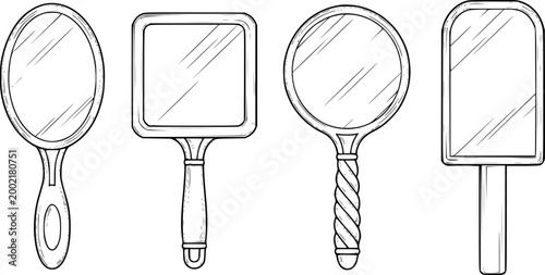 Collection of handheld mirrors with oval, square, round, and rectangular frames