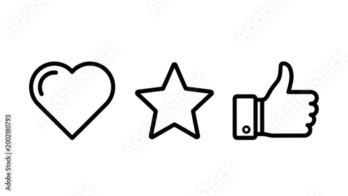 Social media engagement icons set including like heart and star with favorite interaction engagement feedback positive interface experience communication expression recommend popularity
