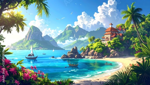 Lush tropical paradise scene