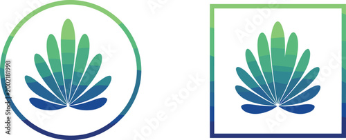 Modern Gradient Green and Blue Lotus Flower Logo Icon in Circle and Square Frame for Wellness, Spa, and Natural Brand Identity Designs