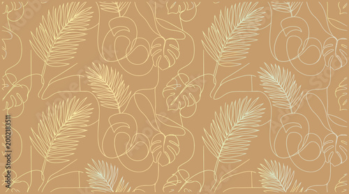 Tropical leaf pattern with palm and monstera leaves on beige background for design and decoration purposes  seamless wallpaper