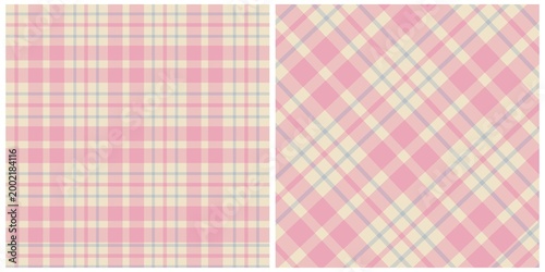 Pink and Beige Plaid Seamless Pattern Background Set