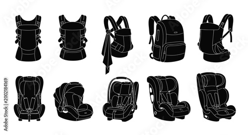 collection of baby carriers and car seats silhouette high quality professional