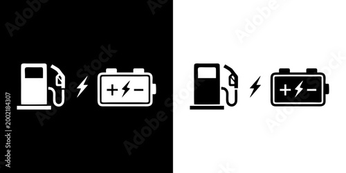 Hybrid energy icon fuel pump and battery electric charging power symbol