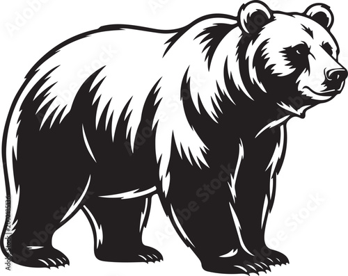 silhouettes bear logo vector illustration, grizzly bear logo icon silhouettes, bear silhouette logo vector animals, black bear wild animal silhouettes . Black and White Forest Animal Graphic