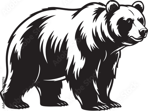 silhouettes bear logo vector illustration, grizzly bear logo icon silhouettes, bear silhouette logo vector animals, black bear wild animal silhouettes . Black and White Forest Animal Graphic