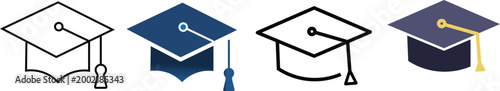 Vector Illustration of Graduation Caps and Rolled Diplomas in Different Styles. Professional Development and Certification

