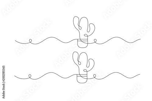 Cactus plant outline vector illustration in minimalist continuous line style	