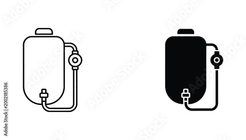 Water heater tank line art and solid silhouette icons for plumbing and energy system representation