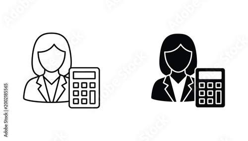 Accountant icon outline and solid silhouette simple vector graphic representing finance business and calculation
