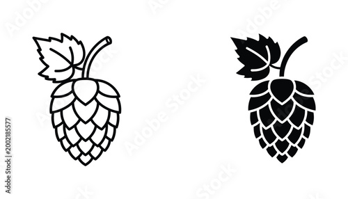 Hop cone icon outline and solid silhouette simple vector graphic representing brewing beer agriculture and ingredients