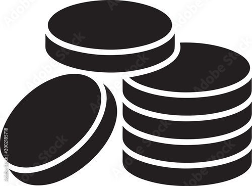 A stylized icon depicting a stack of coins alongside loose currency, symbolizing financial growth, savings, investment, and economic stability