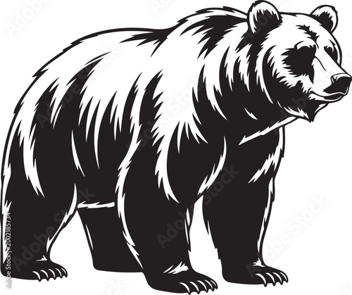silhouettes bear logo vector illustration, grizzly bear logo icon silhouettes, bear silhouette logo vector animals, black bear wild animal silhouettes . Black and White Forest Animal Graphic