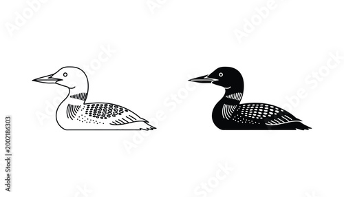 Common loon bird icon showing detailed waterfowl characteristics for wildlife conservation and nature observation branding materials