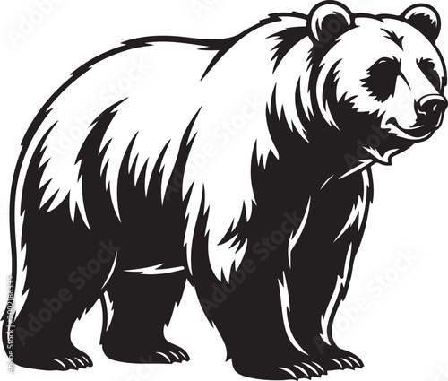 silhouettes bear logo vector illustration, grizzly bear logo icon silhouettes, bear silhouette logo vector animals, black bear wild animal silhouettes . Black and White Forest Animal Graphic
